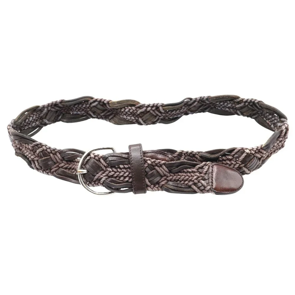 Ann Taylor Leather Woven Belt Women M Brown‎  Well Worn Bohemian Retro